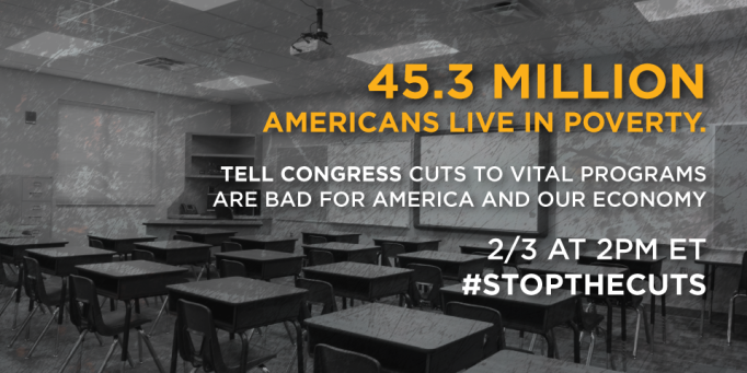 Meme stating that 45.3 Million Americans Live in Poverty #StopTheCuts