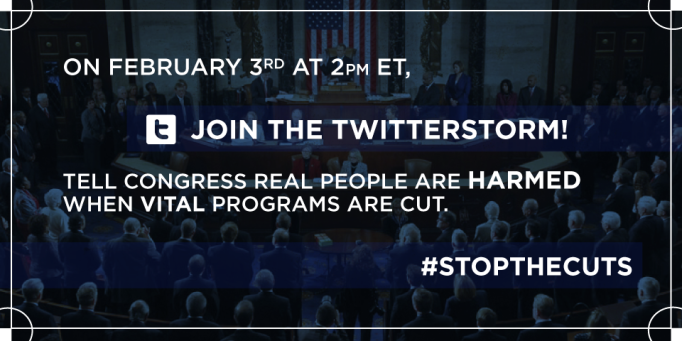 meme re Join the #StopTheCuts TwitterStorm on February 3, 2015.